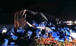 Kaygan Yol Felakete Davetiye Çıkardı: Meyve Yüklü Tır Yan Yattı