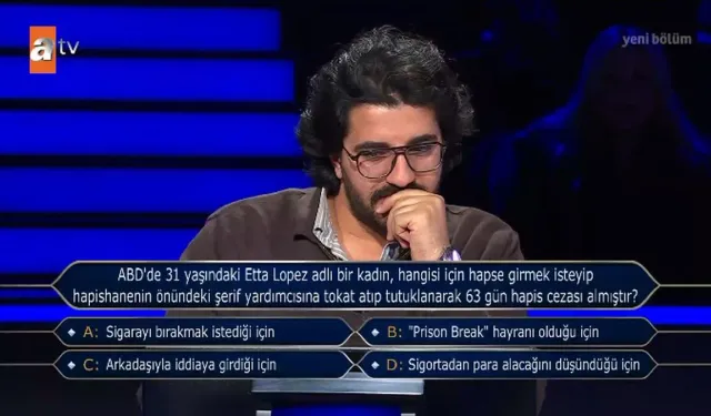 ABD'de 31 yaşındaki Etta Lopez adlı bir kadın, hangisi için hapse girmek isteyip hapishanenin önündeki şerif yardımcısına tokat atıp tutuklanarak 63..