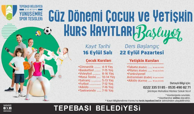 Tepebaşı Belediyesi Yunus Emre Spor Tesisleri’nde Güz Dönemi Kurs Kayıtları Başladı
