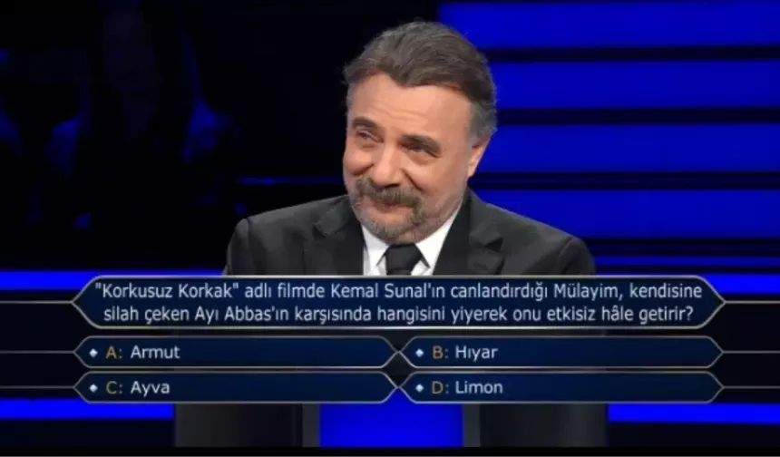 "Korkusuz Korkak" adlı filmde Kemal Sunal'ın canlandırdığı Mülayim, kendisine silah çeken Ayı Abbas'ın karşısında hangisini yiyerek onu etkisiz hâle..