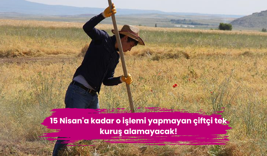 15 Nisan'a kadar o işlemi yapmayan çiftçi tek kuruş alamayacak!