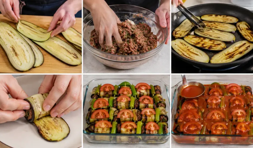 Patlıcanlı sarma kebap nasıl yapılır? Gelinim Mutfakta patlıcanlı sarma kebap tarifi