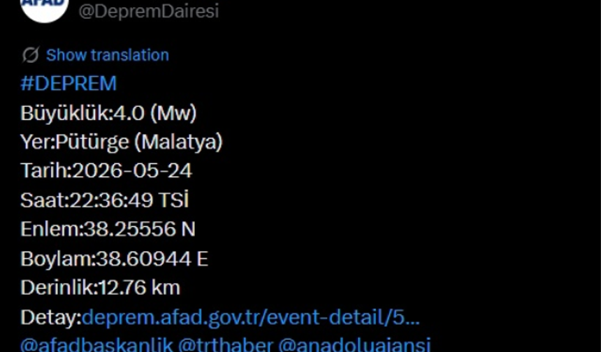 24 Mayıs Malatya Pütürge deprem şiddeti kaç? Malatya deprem mi oldu?