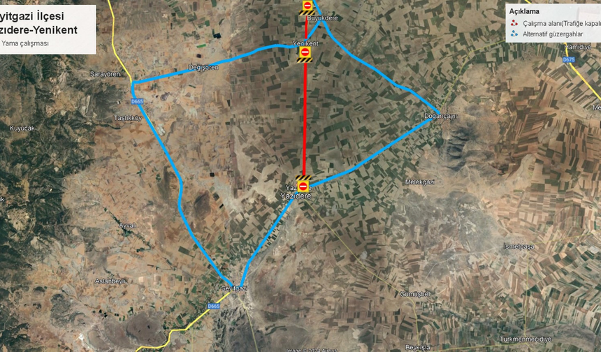 Yazıdere-Yenikent Yolu Trafiğe Kapanıyor