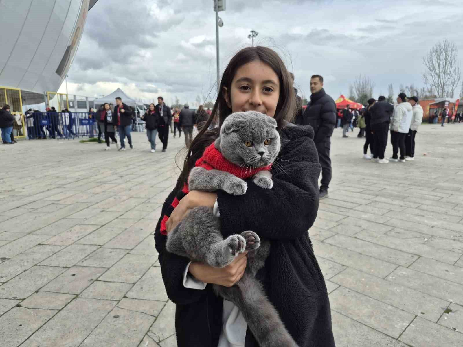 Minik Taraftar Kedisiyle Tribünde İlgi Odağı Oldu (1)