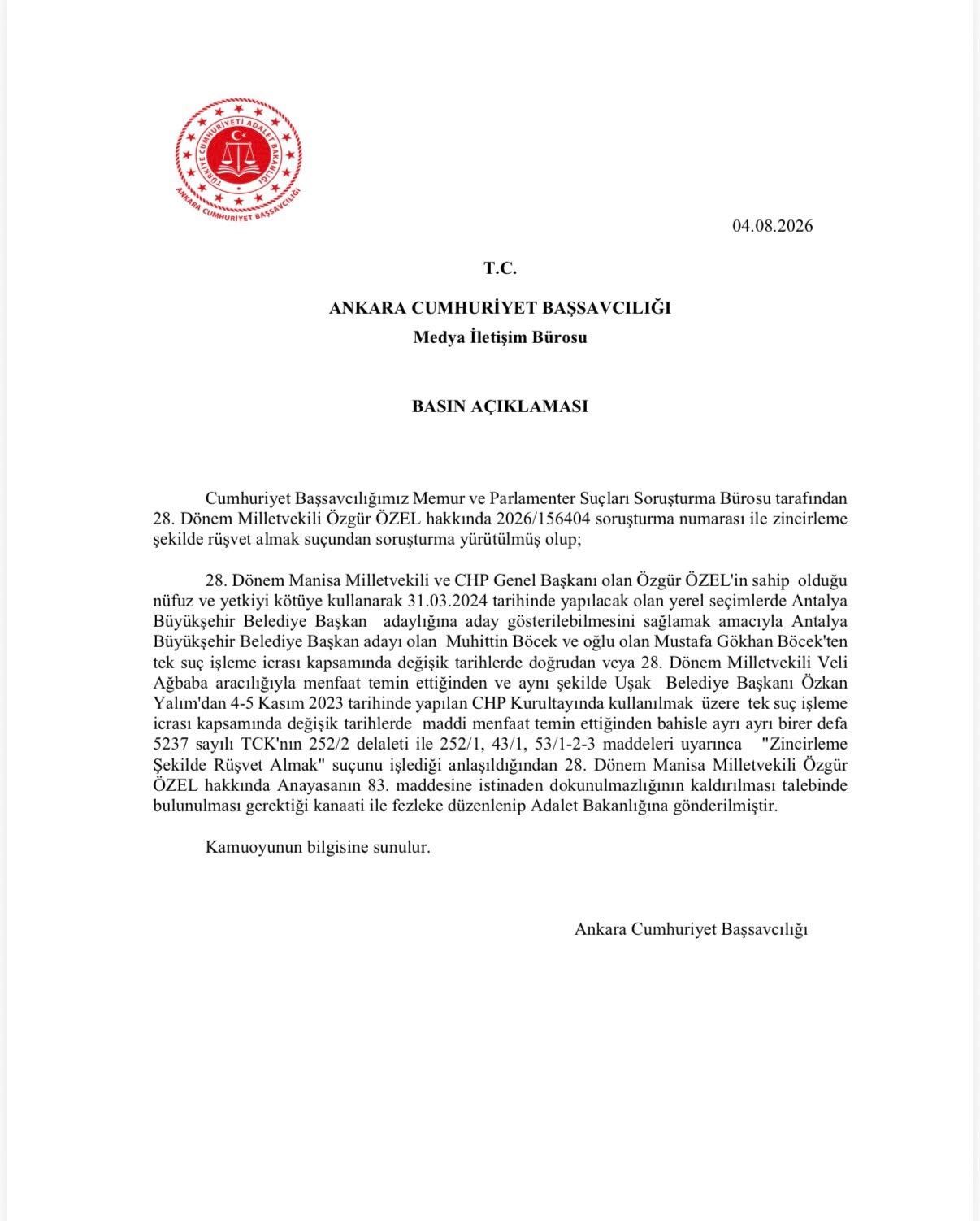 Özgür Özel'in Dokunulmazlığının Kaldırılması İçin Fezleke Gönderildi (2)