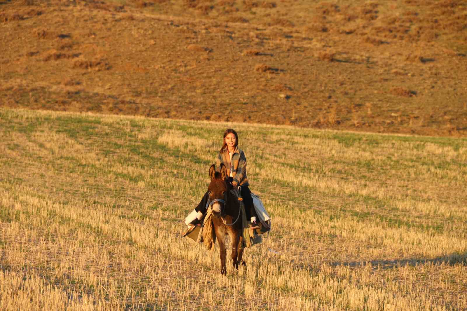 kucuk-kiz-baba-meslegi-cobanligi-devam-ettiriyor-eseginin-uzerinde-koyunlarini-guduyor
